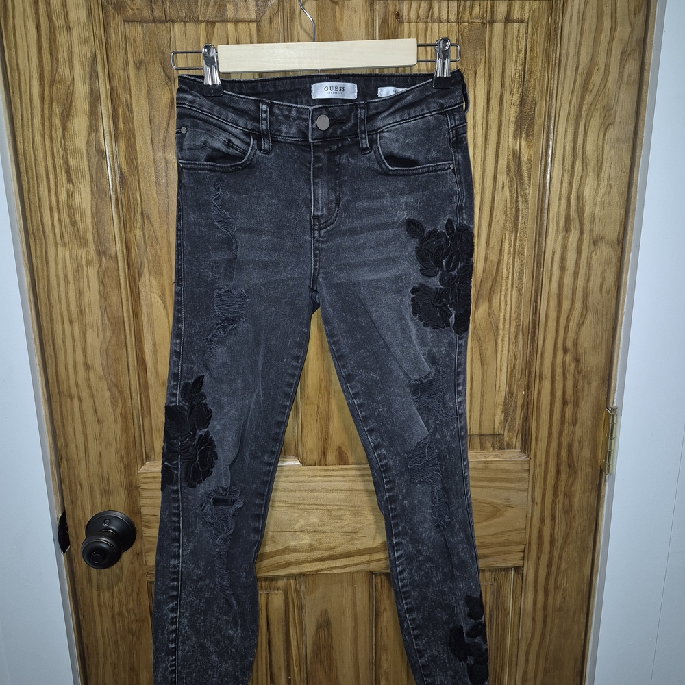 GUESS Black Embroidered Skinny Jeans